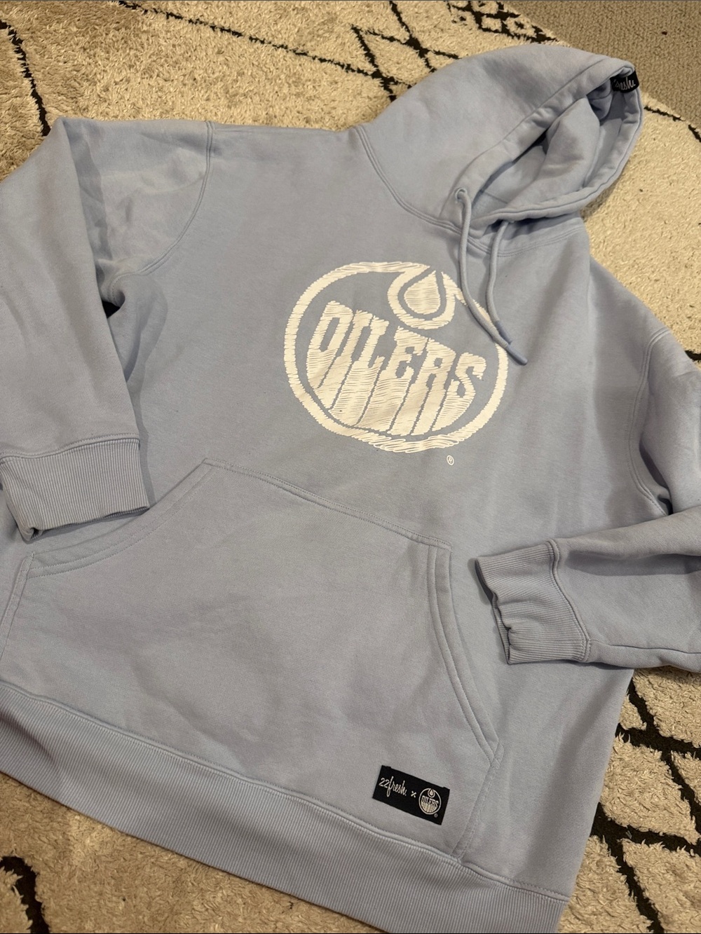 oilers 22 fresh blue Lavender Blue Graphic Hoodie with Drawstring L